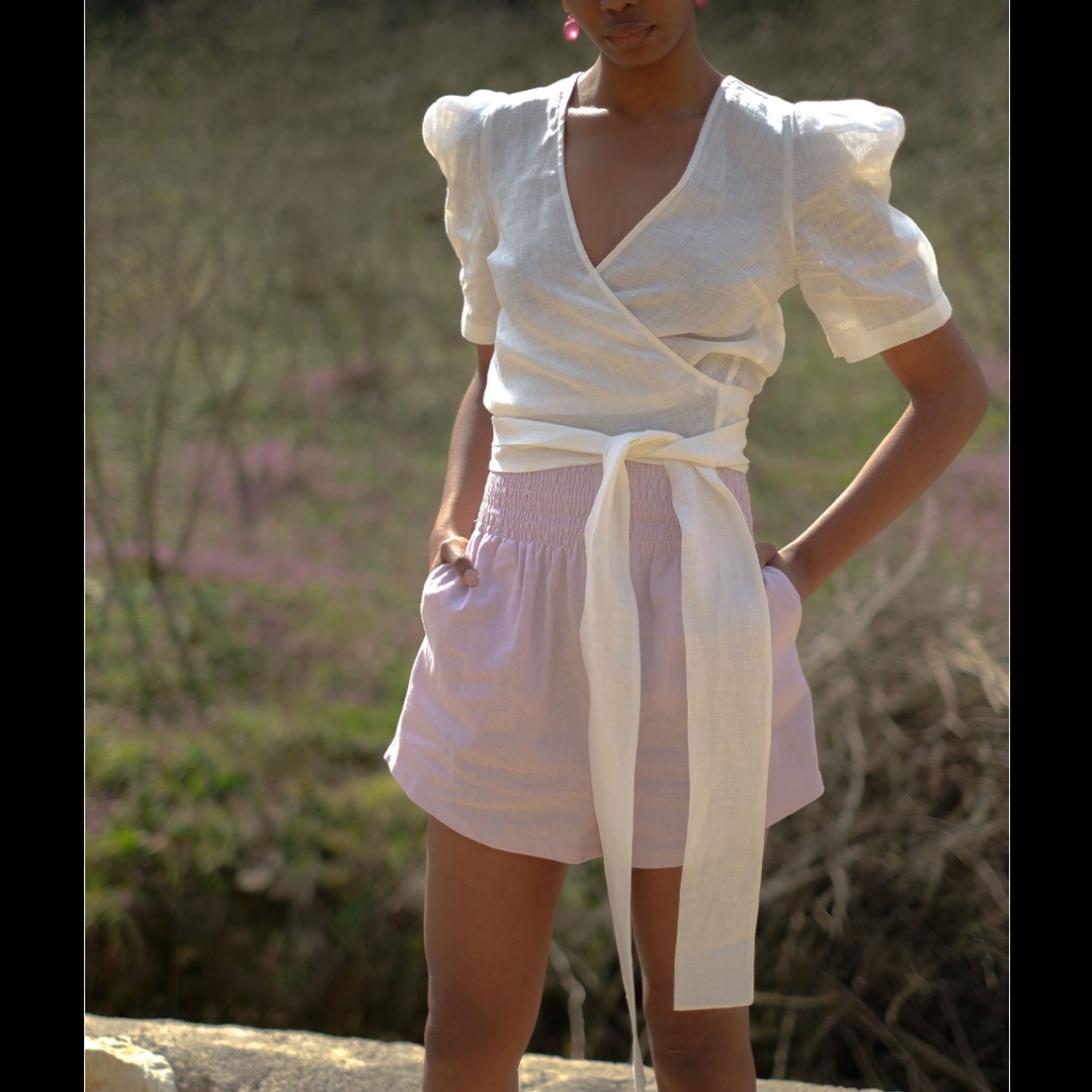 Ohsevendays Wednesday Puff Sleeve Linen Wrap Blouse — image 6 of 6